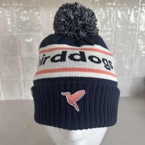Bird Dogs Knit Hat Beanie Pom-Pom Unisex One Size Navy Pink Spell Out Logo